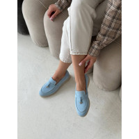 Нежно-голубые замшевые лоферы на низком ходу Арт. 156-6